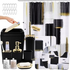 Bathroom Accessories Set - 25PC Bathroom Set with Shower Curtain and Rugs, Black