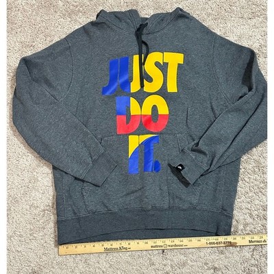 Nike Black Tag Just Do It Graphic Hoodie Mens Lg Gray Pullover Fleece Sweatshirt