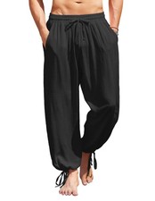 Men's Casual Cotton Linen Harem Pants for Yoga, Beach, Baggy Boho Style