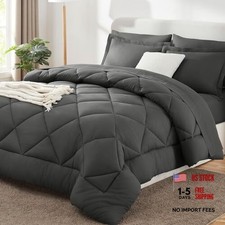 Comforter Set - Bed in a Bag Size 7 Pieces, Luxury Soft Bed Queen Dark Grey