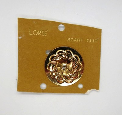 Loree Scarf Clip Gold Tone Floral Swirl 3D Design Vintage New