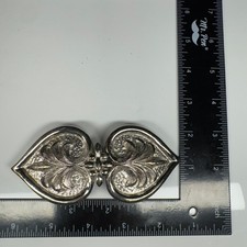 Vintage Ornate Heart Shaped Belt Buckle Silver Tone Filigree Scrollwork