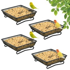 4 Pcs 7x7 Inch Metal Ground Bird Feeder Tray   Rust-Resistant Platform Feeder...