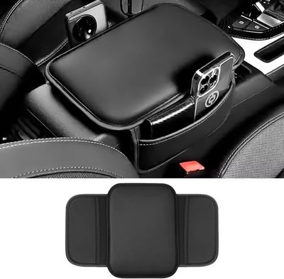 Universal Black Leather Console Armrest Cover with 2 Storage Pouches
