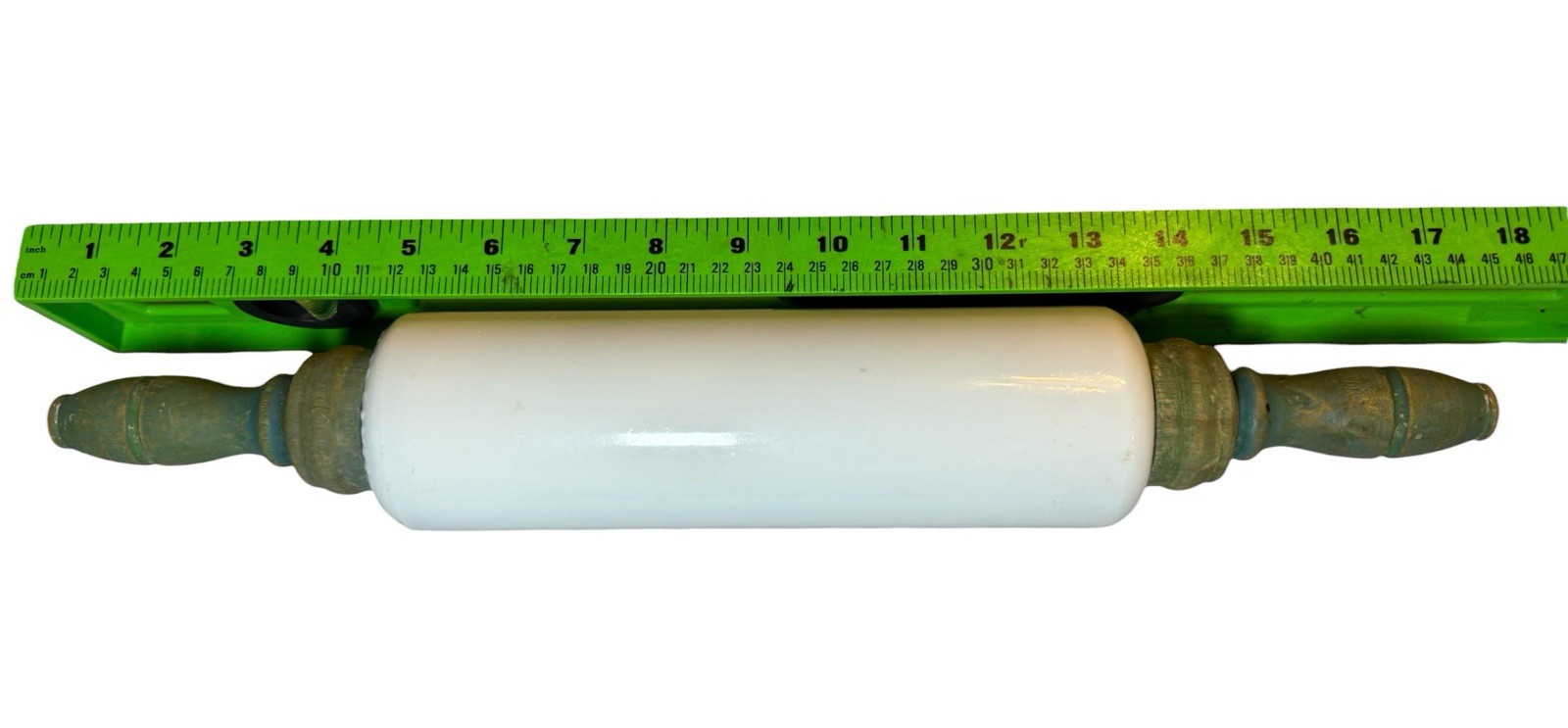 Antique Imperial Milkglass Rolling Pin With Green Painted Wooden Handles 1920s