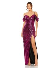 Mac Duggal Size 6 Purple 27091  Metallic Faux Wrap Slit Cocktail Gown Dress NWT