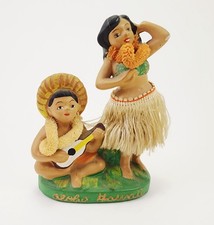 Vtg Hawaiian Hula Girl Nodder 1950-1960s UKULELE  Boy Bobble Head JAPAN Souvenir