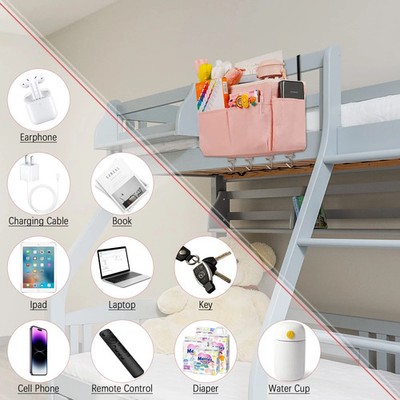 Pink Bedside Storage Organizer 5 Pockets 4 Hooks