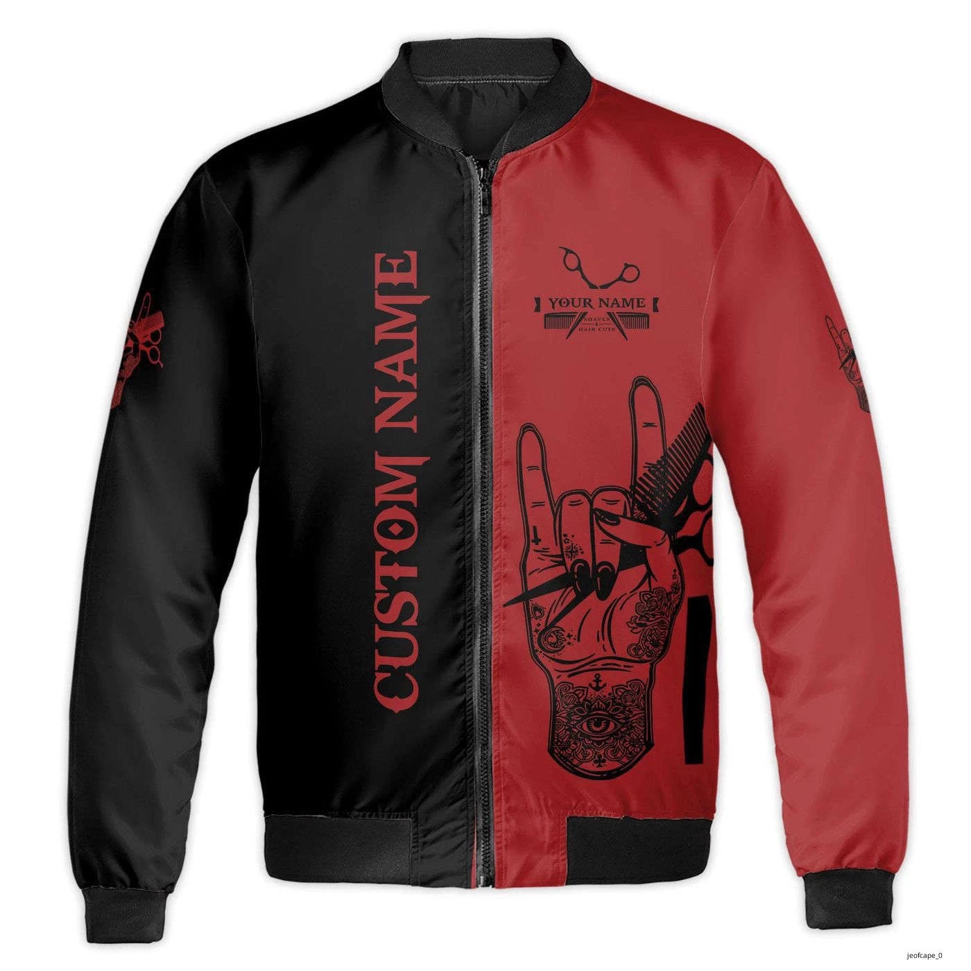 Custom Name Barber Black and Red Long Live The Beard Bomber Jacket S-5XL - product detail image 2