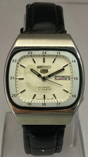 Vintage Classic Seiko5 White Dial Automatic Watch 6309 with D/D Leather Strap