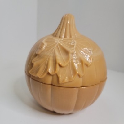 Longaberger Pumpkin Caramel Brown Swirl Slag Milk Glass Dish Jar 6.25'' X 5.6''