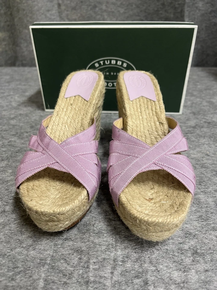Sandalias Stubbs Wooton para mujer 11 lavanda gracia alpargatas cuñas acanalado punta abierta Foto 4 de 4