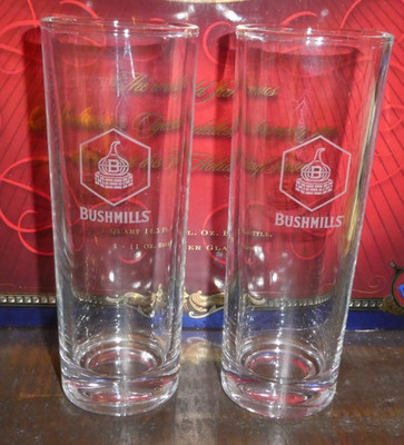 Set Of 2 Bushmills Whiskey Glasses Tall- Embossed  Brand New!!