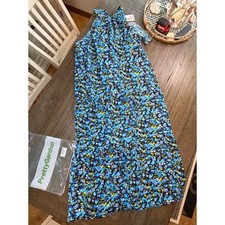 PrettyGarden Womens Floral Halter Neck Tiered Maxi Dress Blue XL NWT