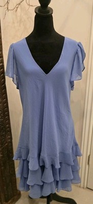 Lauren Ralph Lauren Georgette Chiffon Dress Fit & Flare Midi Navy Blue SZ 14