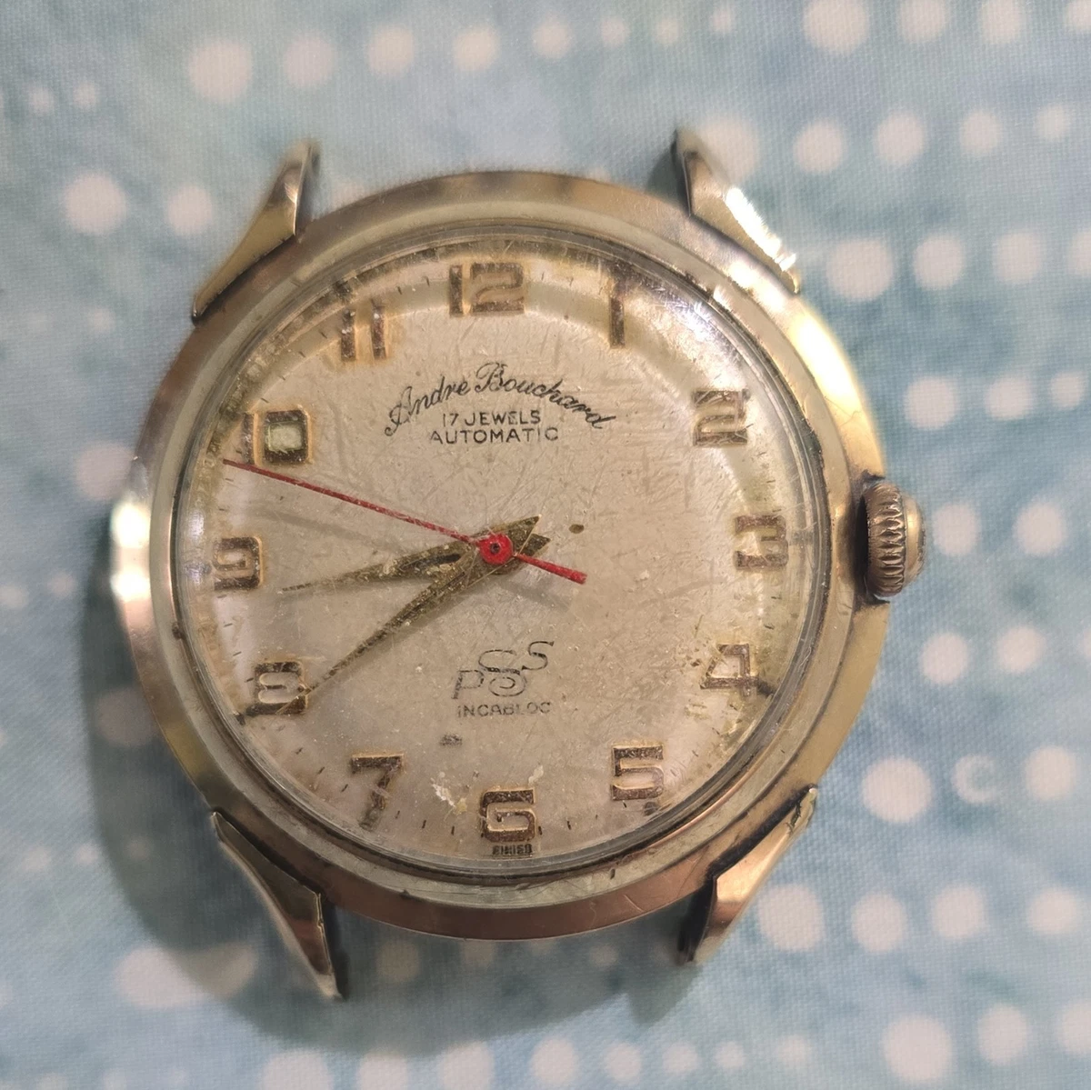 Andre Bouchard 17 Jewels Incabloc Vintage Swiss Watch Gold Tone Square Burgundy Andre Bouchard PS 34mm Silver Dial Automatic Vintage Circa  main image 2
