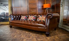 TETRAD GRAND PALACE ANTIQUE TAN BROWN LEATHER CHESTERFIELD 3/4 SEATER CLUB SOFA