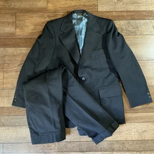 VINTAGE Curlee Men's Suit 38R 34x28 Zigzag Texture Black 2PC Cuffed Pants #41731
