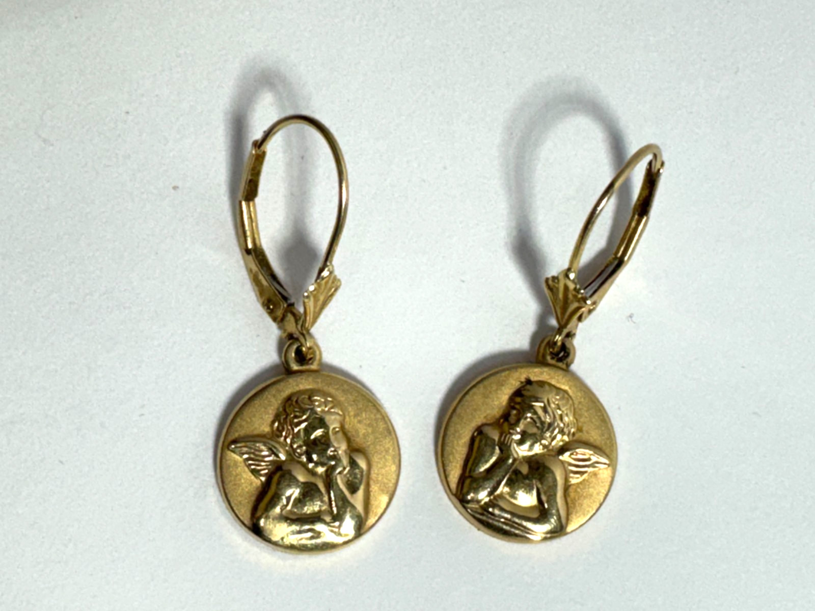 14K Solid Gold Michael Anthony Cherub Leverback E… - image 2