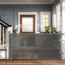 Retractable Baby Gate 33" Tall Extends to 76" Mesh Pet Safety Gate Black