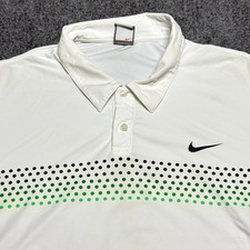 VTG Nike Golf Polo Shirt 2XL White Green Dotted Stripe Fit Dry Lightweight