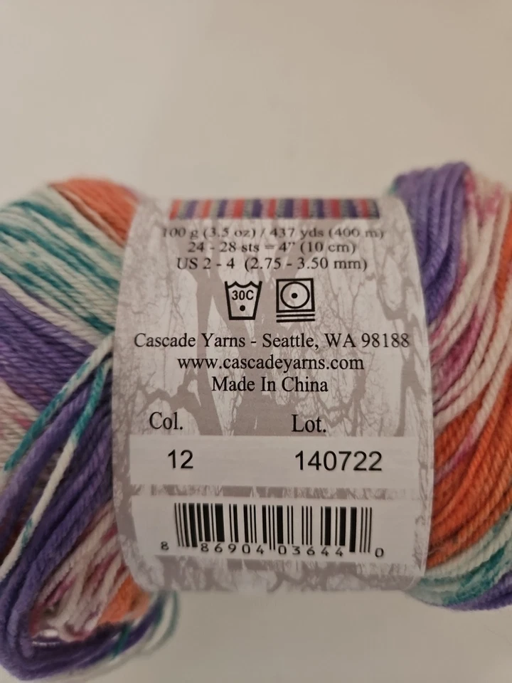 Cascade Yarns Heritage Prints #12: sock wool yarn Pink Purple Orange Stripe - Image 3 of 3