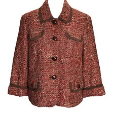 Talbots Retro Work Winter Red Metallic Tweed Button Front Blazer Jacket Office