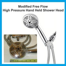 Free Flow High Pressure Shower Head Hand Held Modified to 10.5 gpm Xtra Large