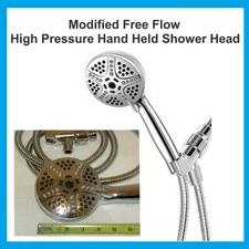 Free Flow High Pressure Shower Head Hand Held Modified to 10.5 gpm Xtra Large