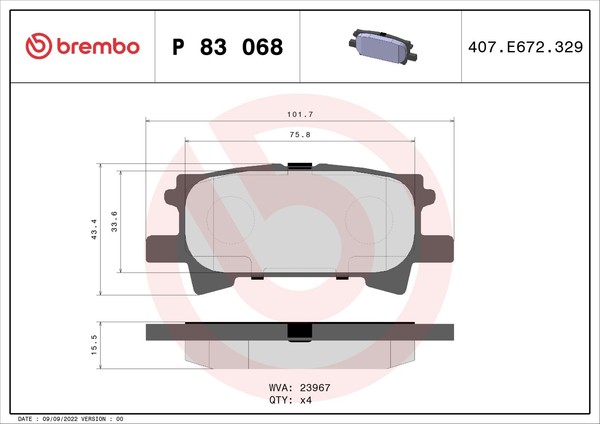 Brembo Bremsbelagsatz Scheibenbremse Prime P 83 068 FüR RX Lexus Toyota Kluger-image