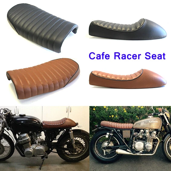Black Leather Flat/Hump Cafe Racer Seat Cushion Saddle Universal Motorcycles - Image 3 of 4