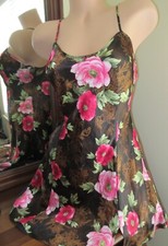 vintage SOPHIA BROWN FLORAL SATIN princess shorty nightgown size M NOS