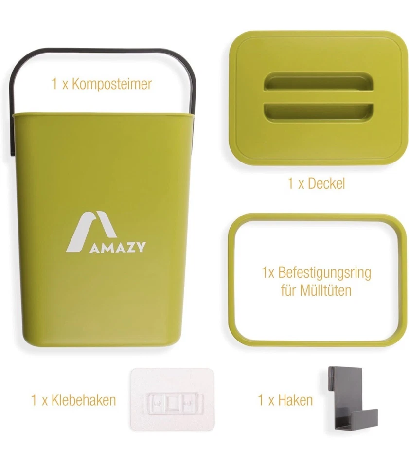Amazy Komposteimer mit Deckel, Grün, 5 Liter, Kunststoff, 16,9 x 12,4 x 24,5 cm - Bild 3 von 4