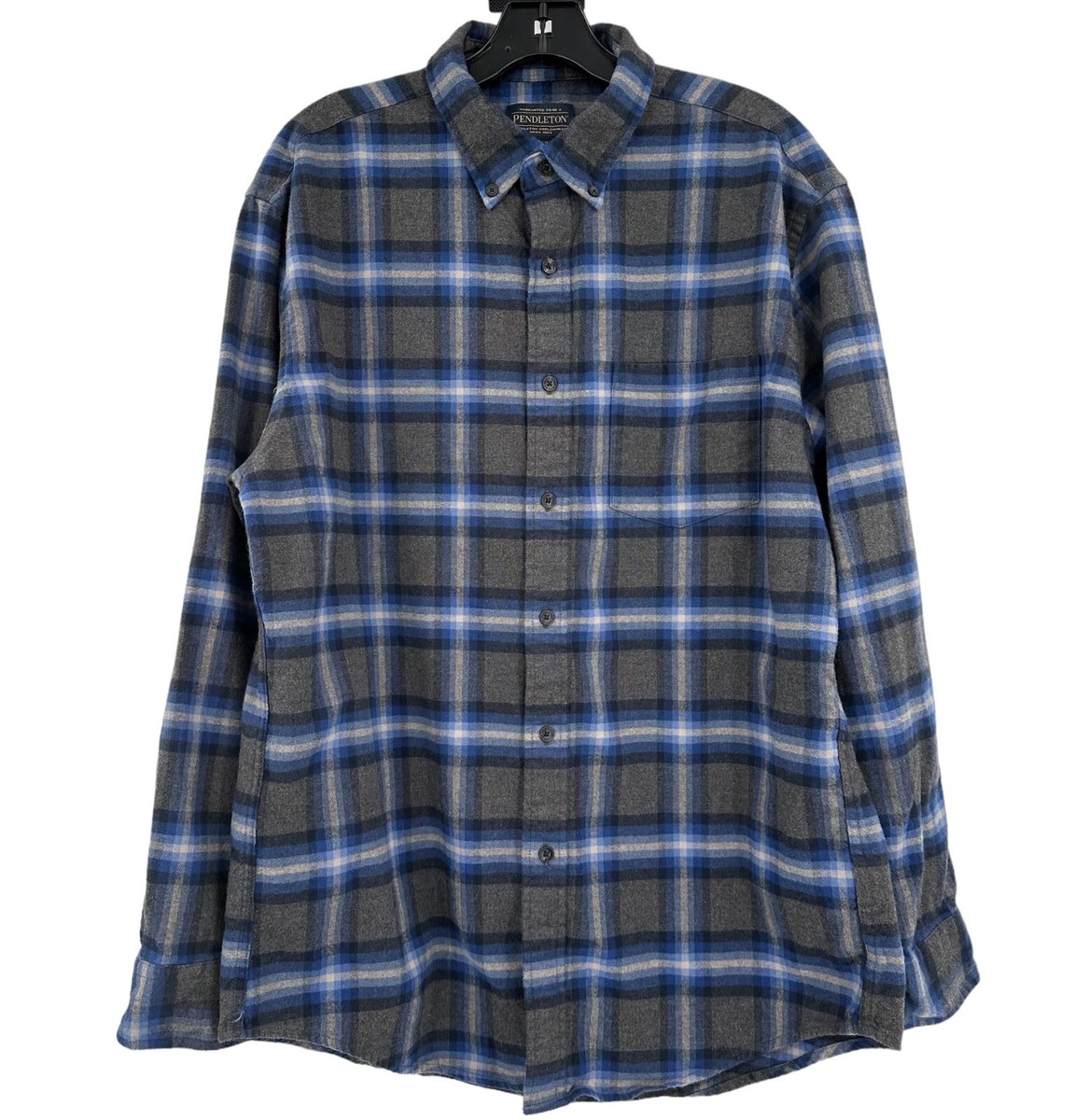 Pendleton Shirt Mens L Mason Flannel Blue Gray Plaids Button Down