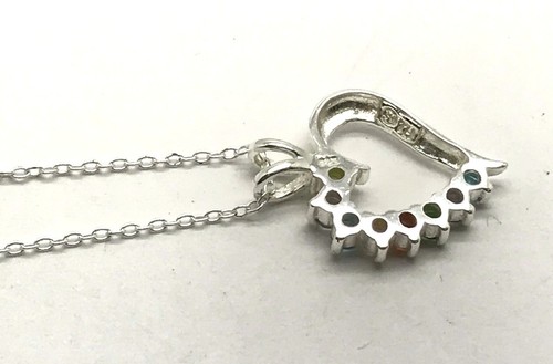 Sterling Silver Colorful Gemstone Pave Topaz Garnet Heart Love Elegant Necklace - Picture 4 of 4