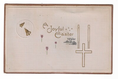 ANTIQUE Postcard A Joyful Easter Gold Highlights 1917