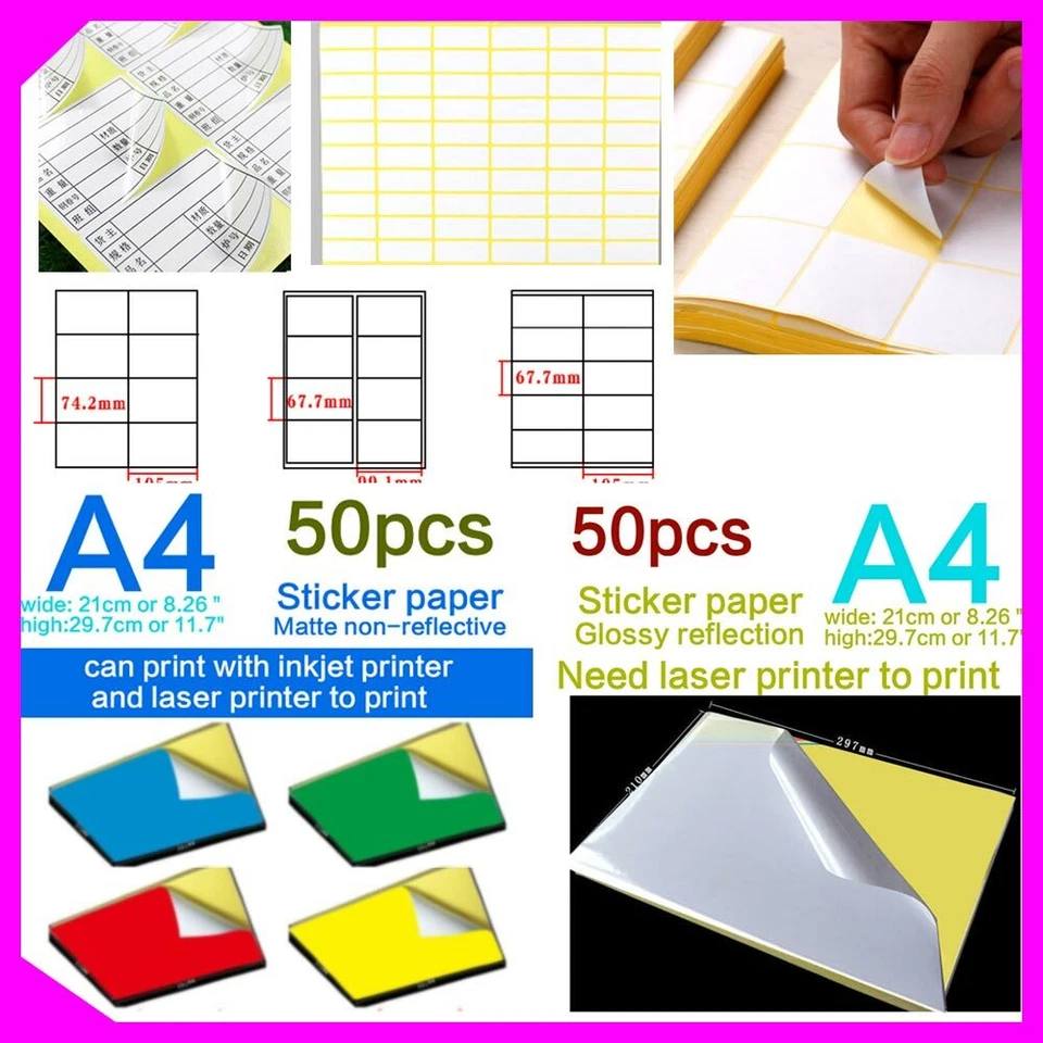 A4 Colour Paper Self Adhesive Labels Glossy Cut 2-84 Sheets in 1 Tags Paper Lot - Image 2 of 2