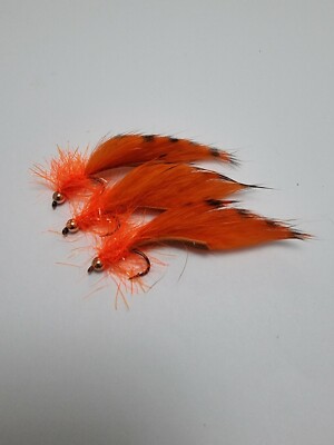 3 Forellenfliegen The4mm Wolfram Kupfer Kopf und schwarz vergitterte Floreszene orange Blutegel.