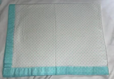 Vintage Cuddle Time Baby Blanket White Aqua Polka Dots 29”x40” 100% Cotton