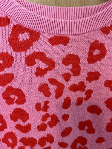 Girls Gap Kids Fuzzy Leopard Print Sweater- XL- Pink Red Long Sleeve - Picture 3 of 5