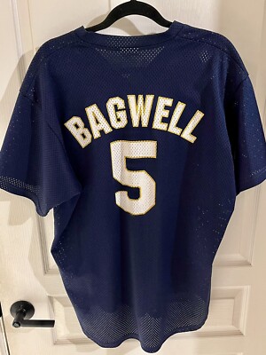 Maillot De Baseball Vintage Majestic Houston Astros Jeff Bagwell #5 – Taille L, Bleu Marine – Officiel MLB, Homme – Occasion Rare