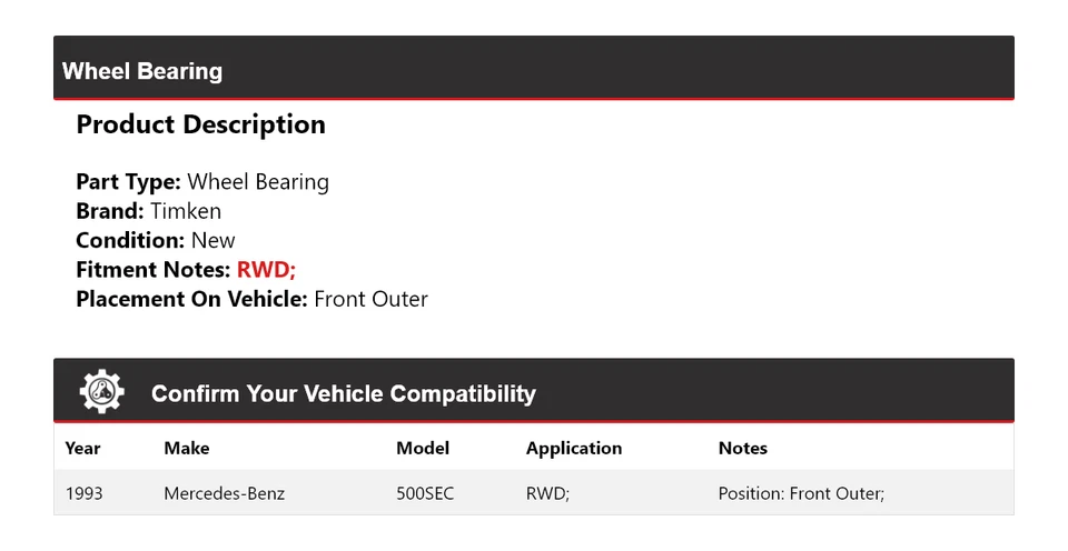 Cojinete de rueda delantero exterior Timken para Mercedes-Benz 500SEC 1993 tracción trasera Foto 2 de 4