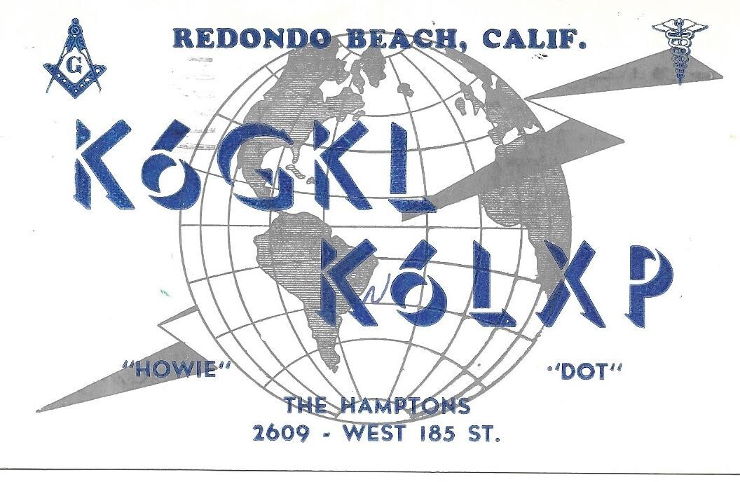 QSL 1956 Redondo Beach CA radio card eBay