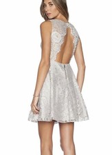 $450 ALICE + OLIVA Metallic Natalia Open-Back Lace Dress TAUPE CHAMPAGNE 8