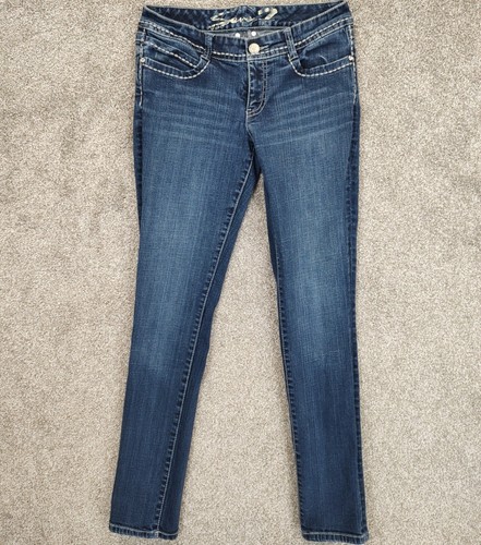 Womens Sz 29 Jeans Rhinestone Embroidered Whiskered 5 Pocket Stretch Denim Pants - 第 1/15 張圖片