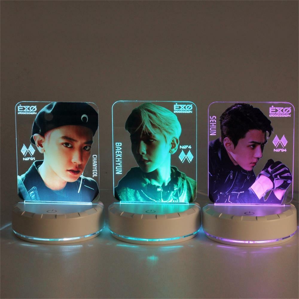 Lámpara de mesa Kpop EXO Obsession 7 colores LED luz nocturna Sehun Suho decoración AAA