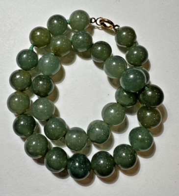 Vintage 12k Gold Gefüllt Geschnitzter Grün Jadeit Jade 16 '' Choker 98g Kette DE2