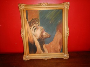 Vintage 1950 S Jesus Oil Painting The Face Of Love In Wooden