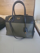 PRADA Militare+Nero Saffiano Leather City Calf  Bag with receipt and certificate