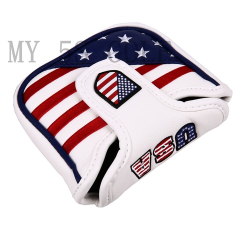 USA Stars and Stripes Embroidery Golf Square Mallet Putter Head Cover - Picture 2 of 3